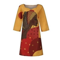 Облечи за жени, жени африкански гроздобер печати среден ракав против вратот обичен мини фустан