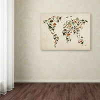 Трговска марка уметност „Светска мапа на диносаурус 2“ платно уметност од Мајкл Томпсет