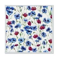 ДИЗАЈНАРТ „Црвено -сино диви цвеќиња“ Традиционално врамено платно wallидно печатење