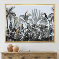 DesignArt 'Птици и Peonies со Chinoiserie viii' Фарма куќа врамена платно wallидна уметност печатење