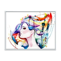 ДизајнАрт „Убава млада жена со шарена коса“ традиционално врамено платно wallидно печатење