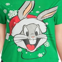 Bugs Bunny Women'sенска Божиќна графичка маица со кратки ракави