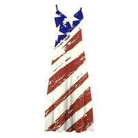 Womenенски 4 -ти јули Американско знаме Макси фустан за жени 4 -ти јули патриотски долг резервоар фустан шпагети каиш случајна