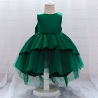 Дете темно зелена цврста боја назад голема лак фустан фустан фустан роденден вечера принцеза фустан