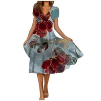 летни фустани за жени трендови за расчистување Мода Лето Лежерен Фустан За Печатење Со Кратки Ракави В-Врат Лабав Фустан Црн