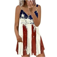 фустани Со Американско Знаме на колати за Жени 4 јули Ден На Независноста Ладно Рамо А-Линија Сарафани Патриотски Патент V Вратот