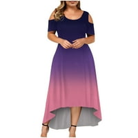 Fnенски летен фустан на Fnochy плус големина моден случаен краток ракав надвор од градиентот на градиентот на рамото