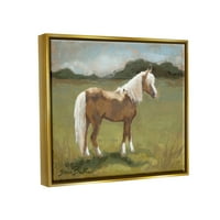 Рурален коњ село пејзаж животни и инсекти сликање металик злато врамено уметничко печатење wallид уметност