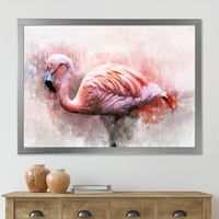 DesignArt 'Апстракт портрет на розово фламинго против' фарма куќа врамена уметничка печатење