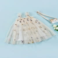 Девојки Светки Фустан, Ремен Декоративни Ѕвезди Без Ракави Мрежа Принцеза Фустан За Вашето Мало Девојче
