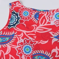 Жените Печатени Глуждот Должина А-Линија Без Ракави Мода Лето Лажичка Вратот Фустан Црвена 4XL