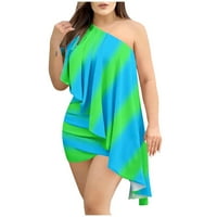 Фустани За Жени Асиметрични Без Ракави Секојдневен Мини Печатен Летен Фустан Со Едно Рамо Зелен XL