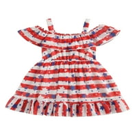Деца Девојки Денот На Независноста Фустан Ѕвезди Лента Печатење Возбудува Прашка Фустан Дете Лето Ракави Принцеза Фустан