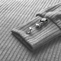 Женски Џемпер Со Пуловер Со Еднобојна Горна Блуза В-Копче За Вратот Чипка Плетен Врв Есенски Зимски Топол Врвен Џемпер За Жени