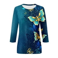 Женски Летни Врвови Женска Мода Секојдневен Печатење Со Три Четвртини Ракави Кружен Врат Пуловер Врвна Блуза