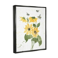 Stuple Industries Buinking Bees Flowom Blassom Graphic Art Jet Black Floating Framed Canvas Print wallид уметност, дизајн од