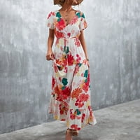 Sundresses за жени случајни летни летни половини чипка на долга макси -фустан од плажа, цветен принт, плус сонце фустани краток